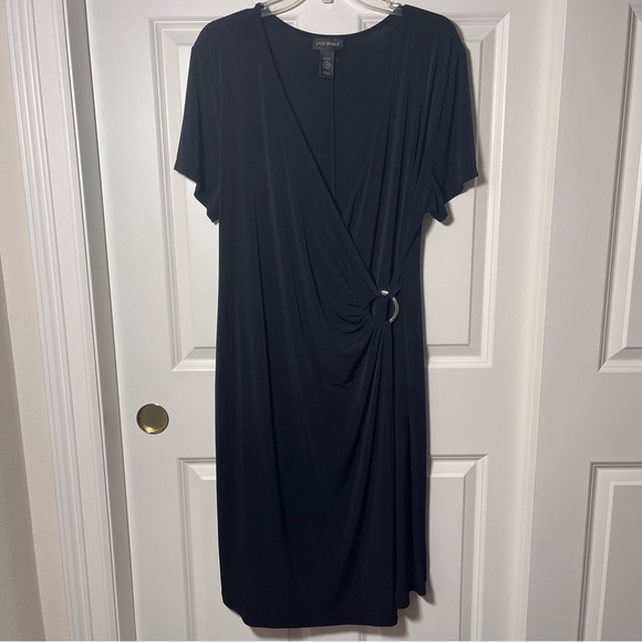 Lane Bryant Faux Wrap Short Sleeve Dress Slinky V-Neck Pullover Cap Sleeve sz 18 - Picture 4 of 11